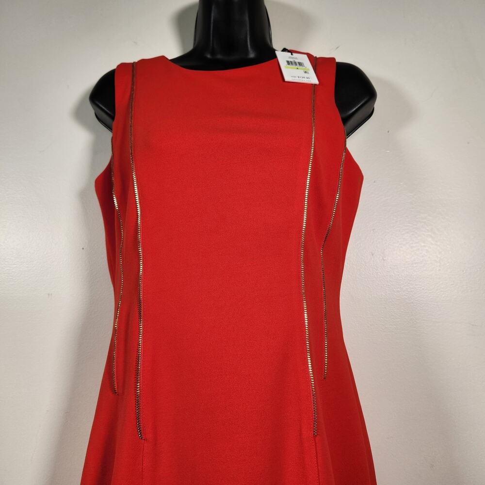 CALVIN KLEIN Knee Length Sleeveless Dress Women 4 Tango Red Gold Zipper Career - Picture 8 of 12